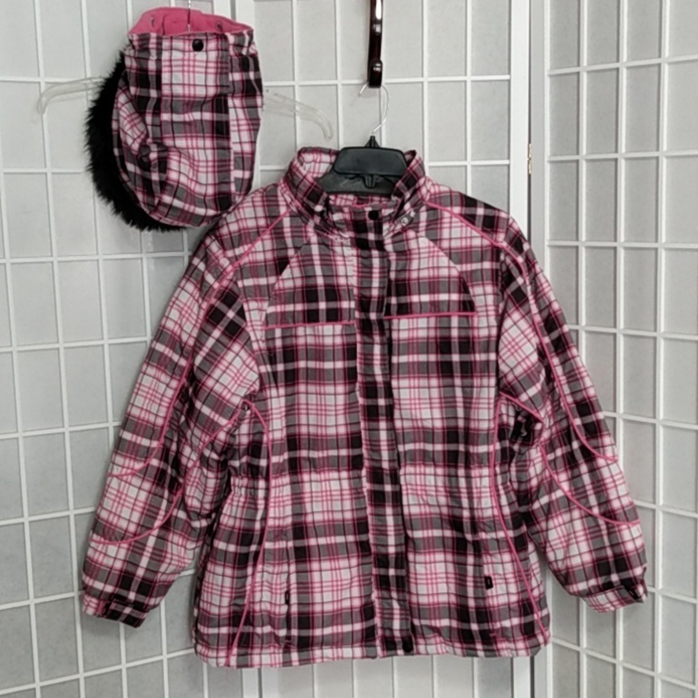 Arizona Jean Co Pink Plaid Fleece-Lined Hooded Coat‎ – Girls 16.5